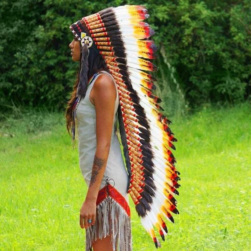 Novum Crafts Feather Headdress | Native American Indian Inspired | Choose Color (Rainbow) - Image 2